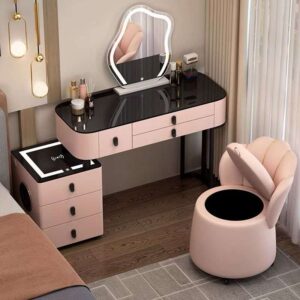 Pink Color Dressing Table with Sitting Stool